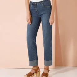 Rechte 7/8-jeans met omslag, hoge taille