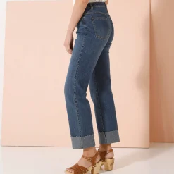 Rechte 7/8-jeans met omslag, hoge taille