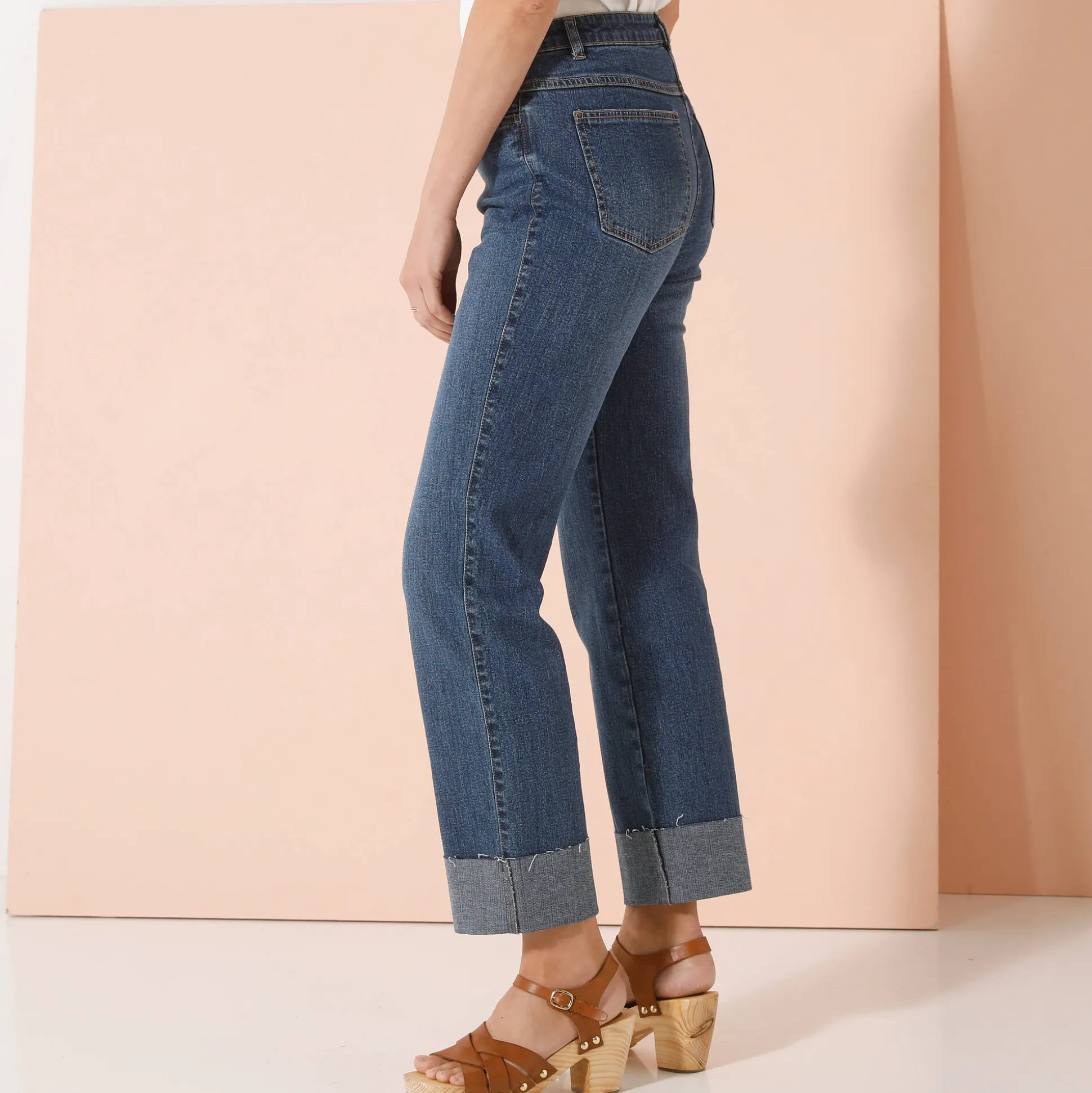 Rechte 7/8-jeans met omslag, hoge taille