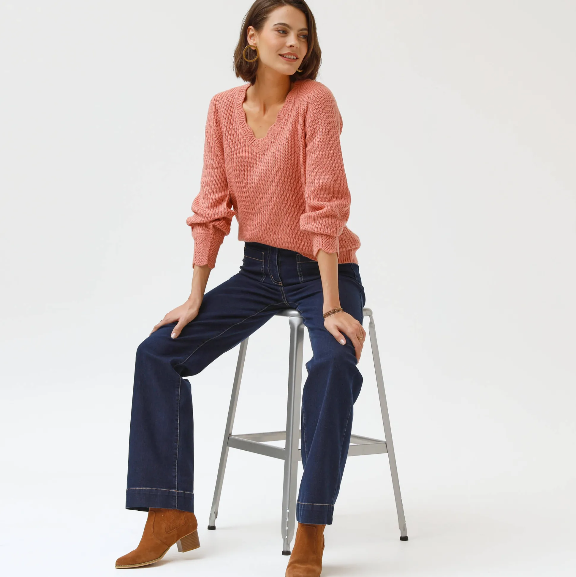 Rechte, ruime jeans, hoge taille