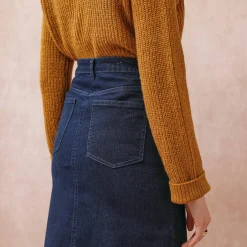 Rok met split en midilengte, soepel denim