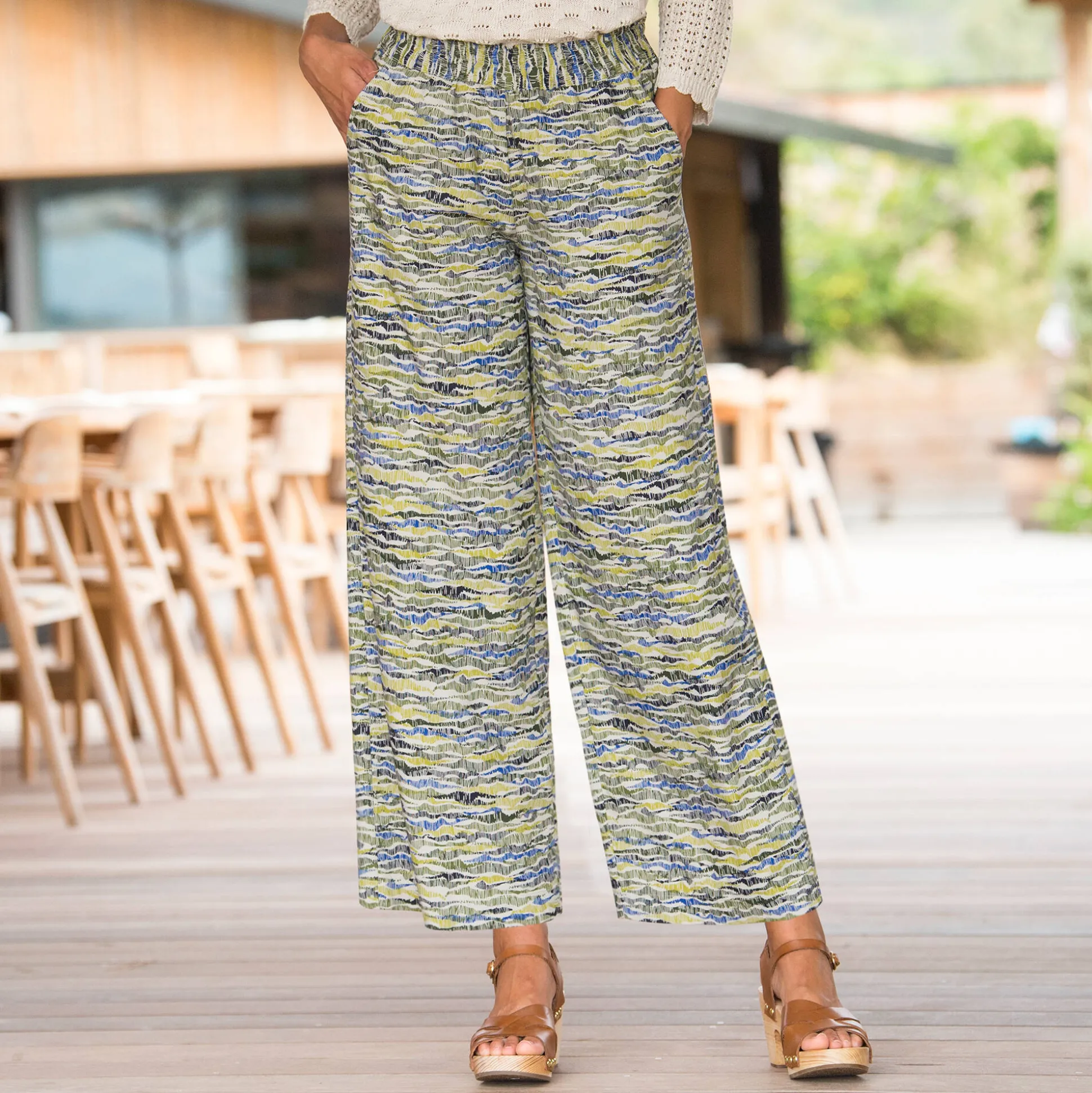 Ruime, bedrukte broek, elastische taille