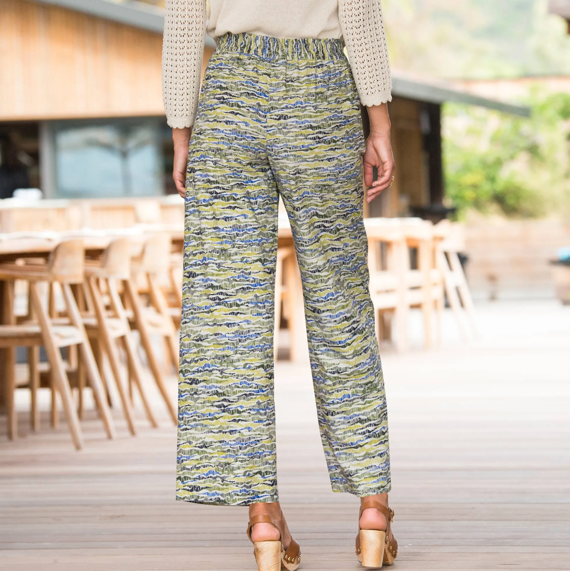 Ruime, bedrukte broek, elastische taille