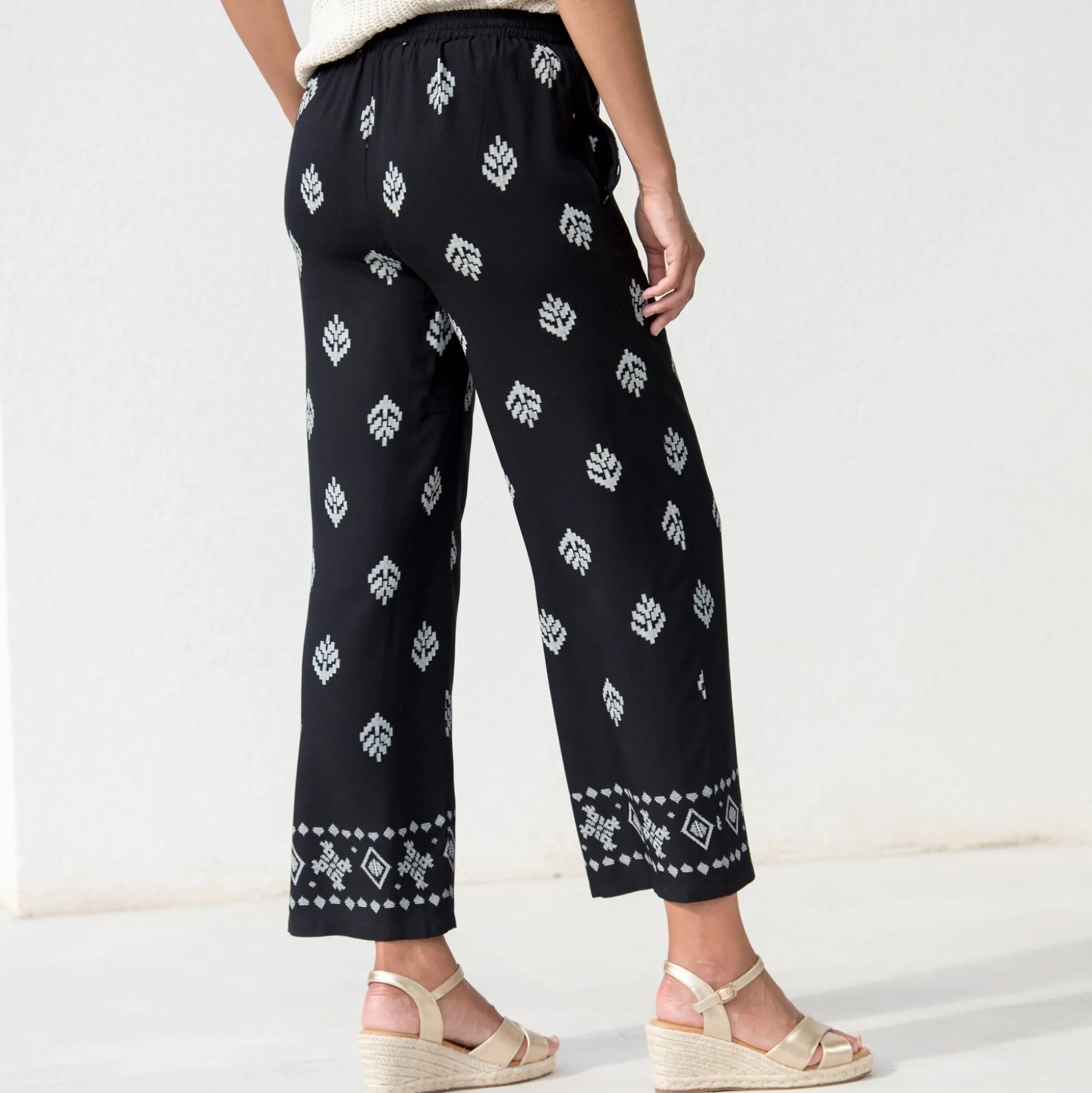 Ruime broek met hoge taille, bedrukte viscose