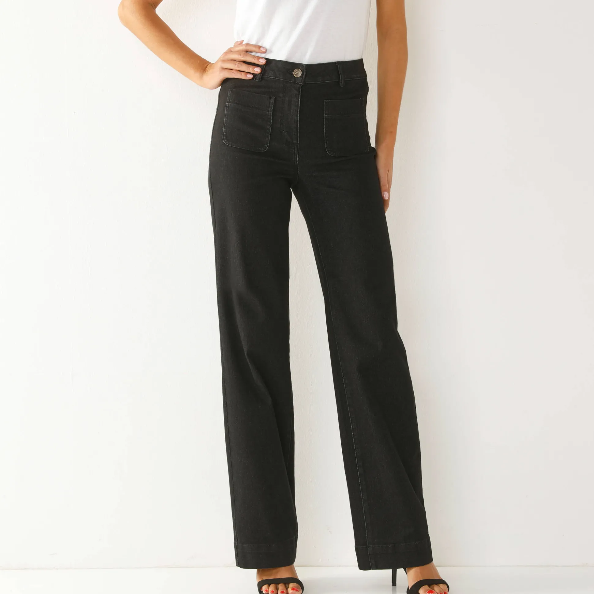 Ruime rechte jeans, hoge taille, grote lengte