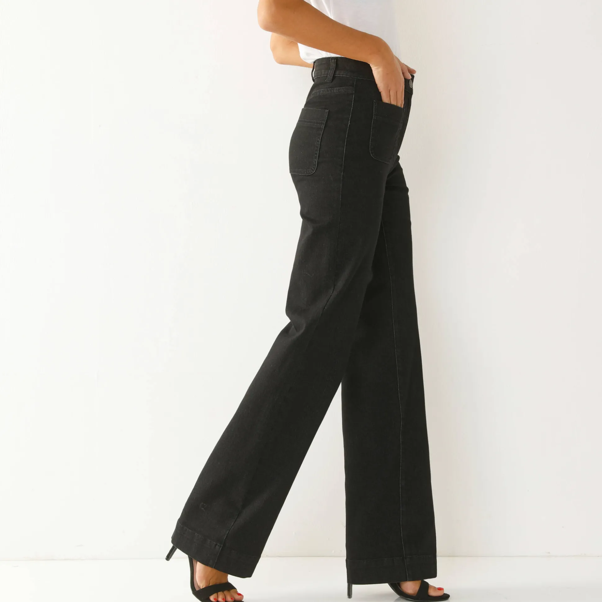 Ruime rechte jeans, hoge taille, grote lengte