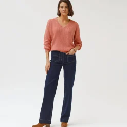 Ruime, rechte jeans, hoge taille, kleine lengte