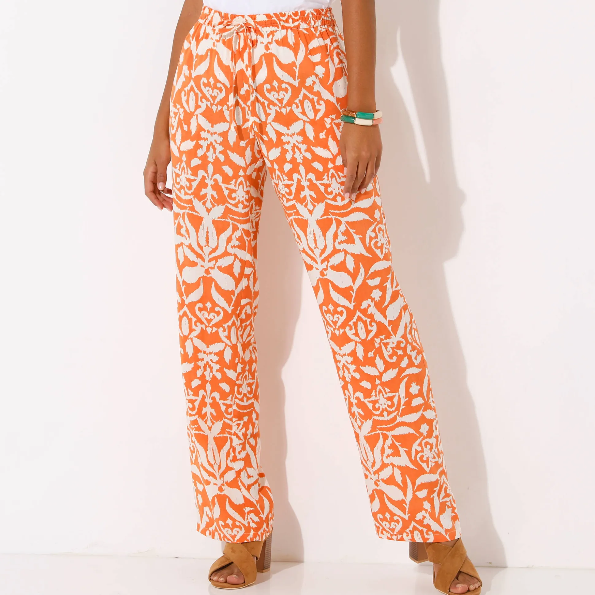 Ruime, soepele broek, tweekleurige etnische print