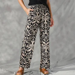 Ruime, soepele broek, tweekleurige etnische print
