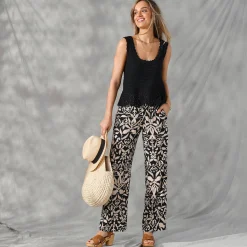 Ruime, soepele broek, tweekleurige etnische print