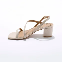 Sandalen met fijne riempjes, kroko-effect en vierkante hak