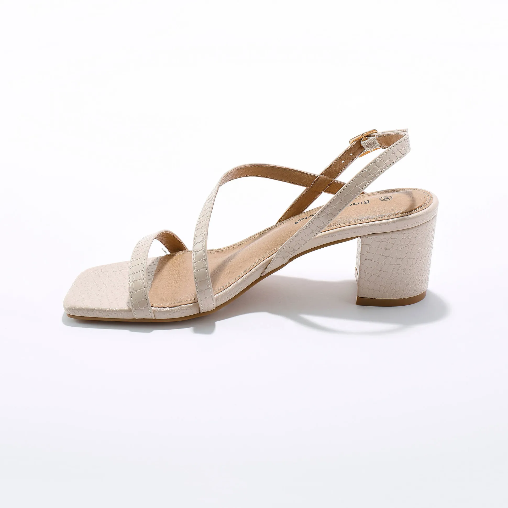 Sandalen met fijne riempjes, kroko-effect en vierkante hak