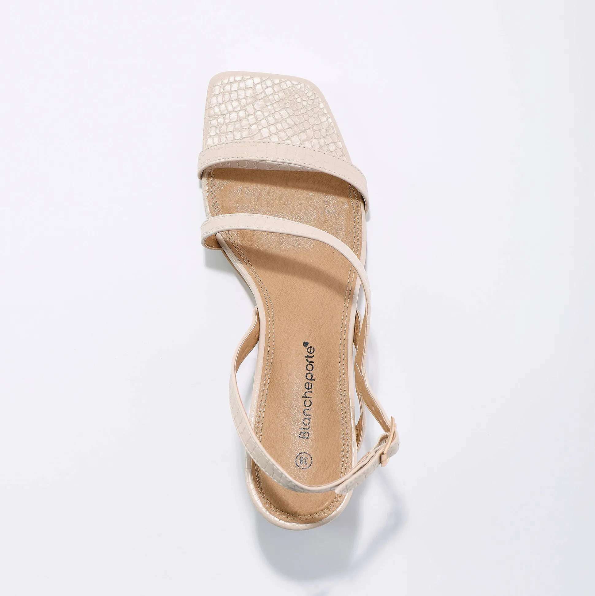 Sandalen met fijne riempjes, kroko-effect en vierkante hak