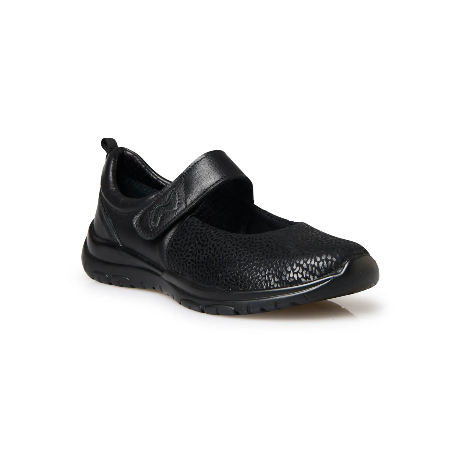 Schoenen met scratchriempje in leer en stretchstof
