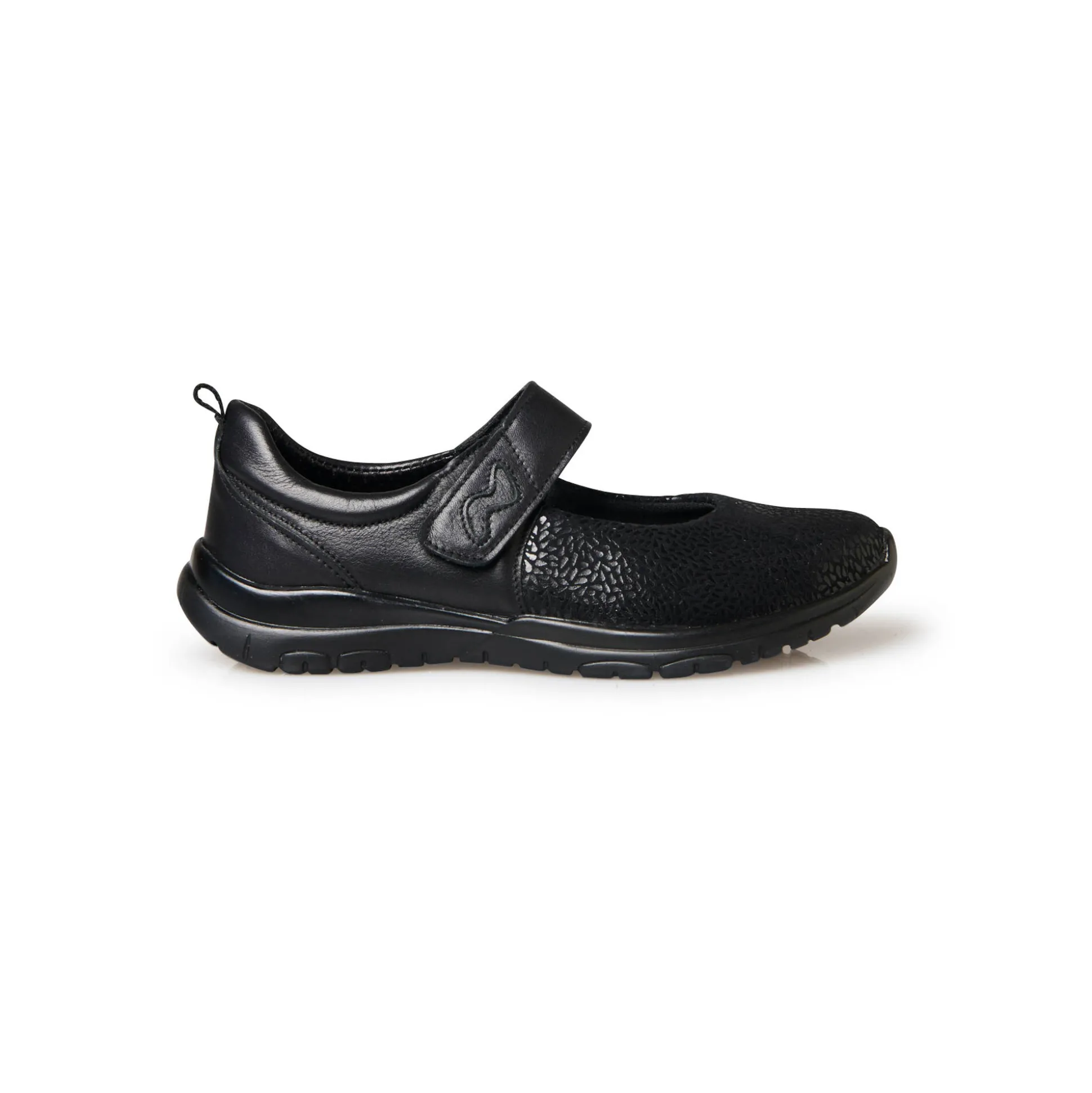 Schoenen met scratchriempje in leer en stretchstof