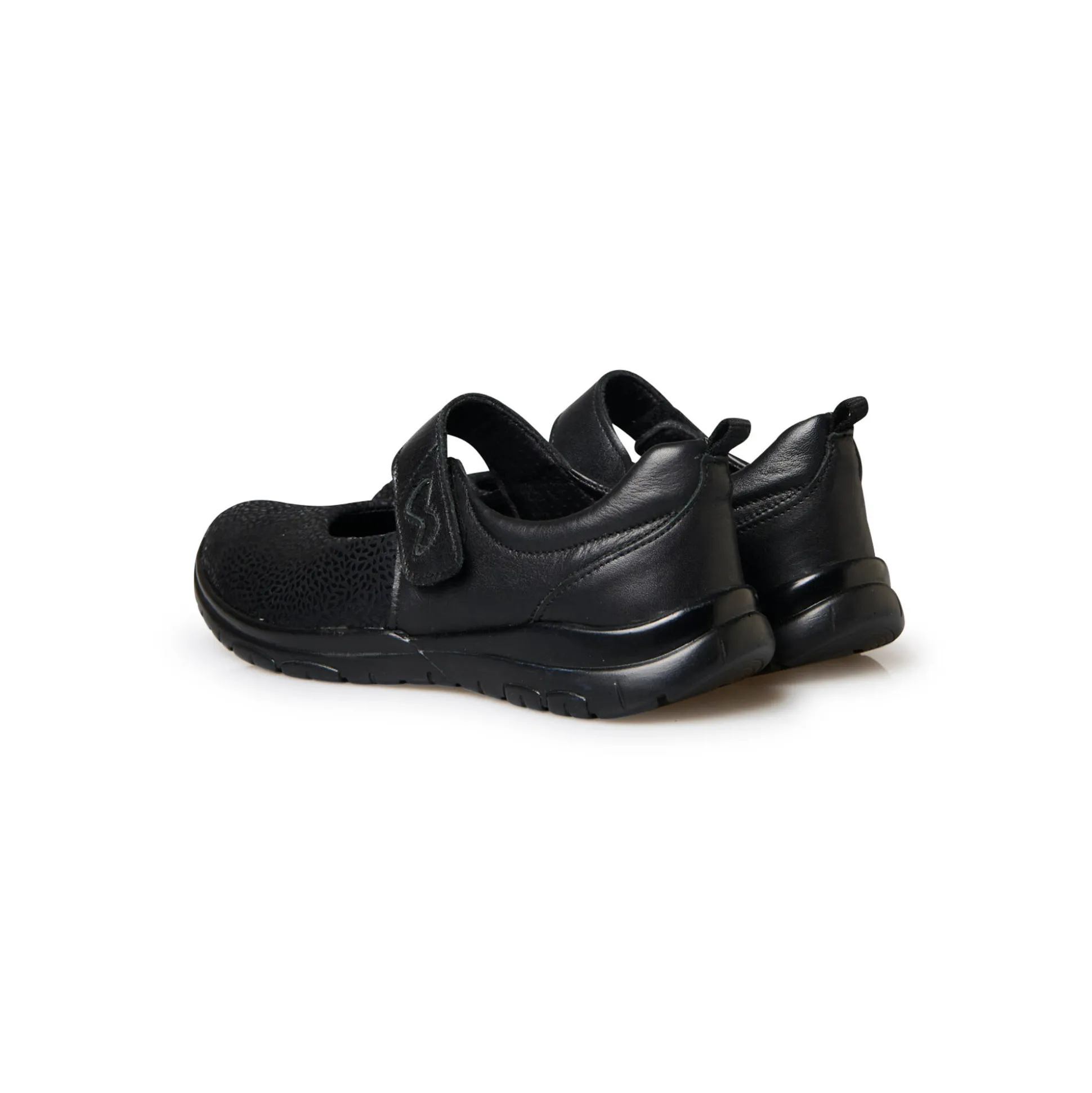 Schoenen met scratchriempje in leer en stretchstof
