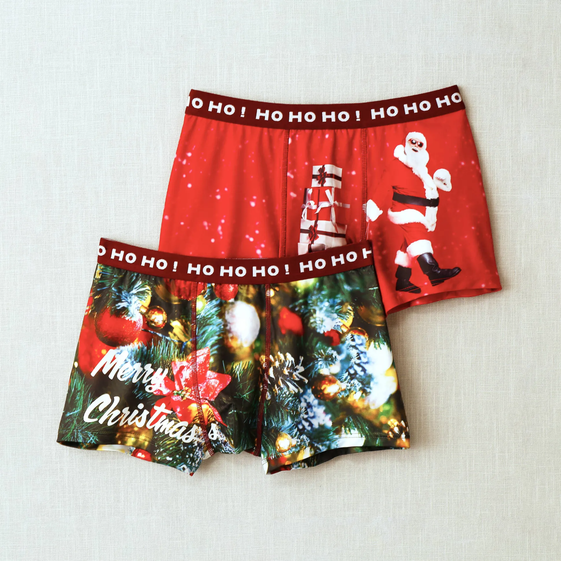Set van 2 shorty's met kerstprint in rekbare microvezel