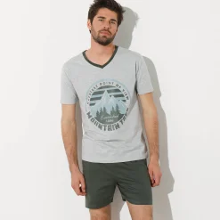 Shortama met contrasterende V-hals en korte mouwen