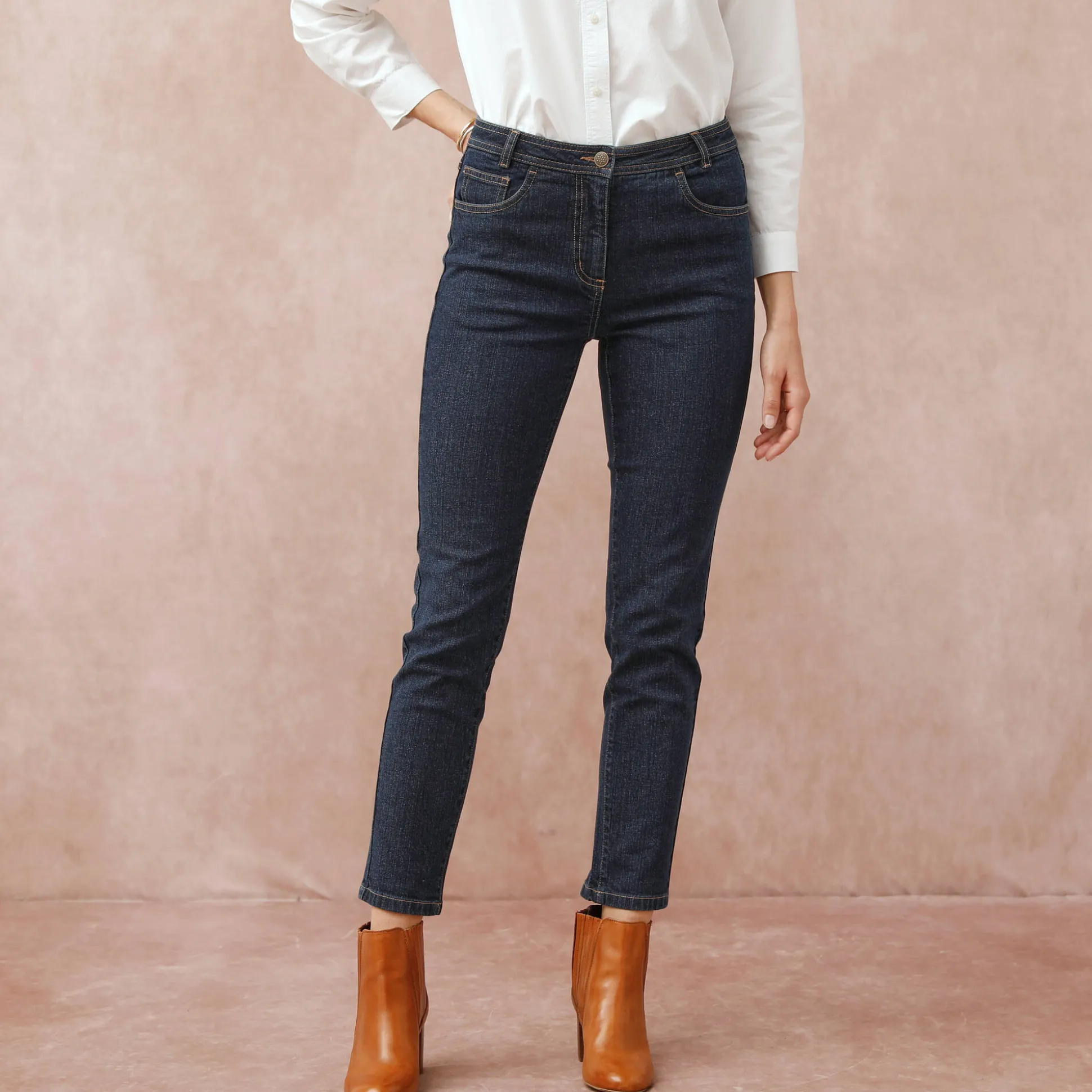 Slimjeans met hoge taille, ingekort model
