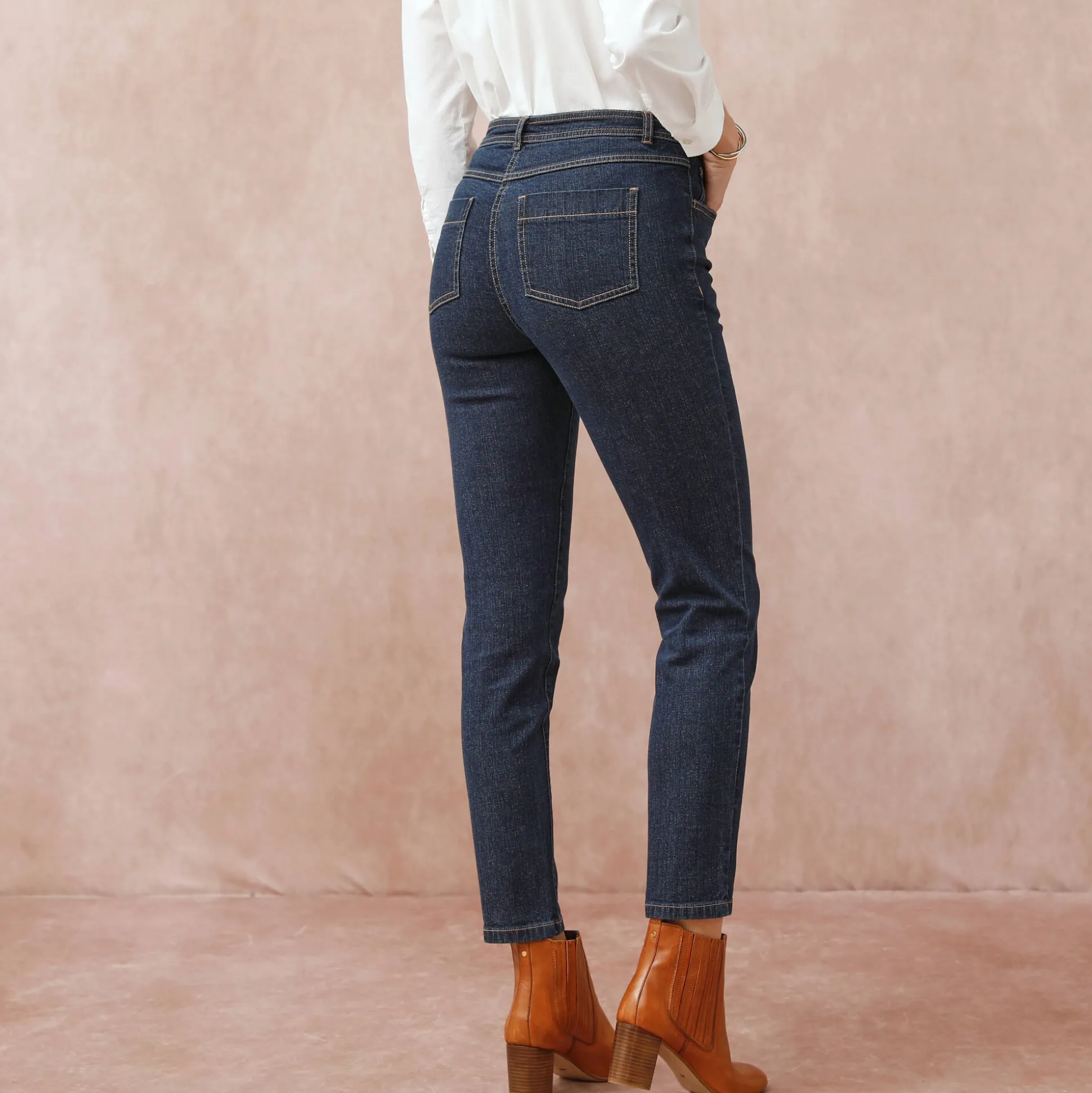 Slimjeans met hoge taille, ingekort model