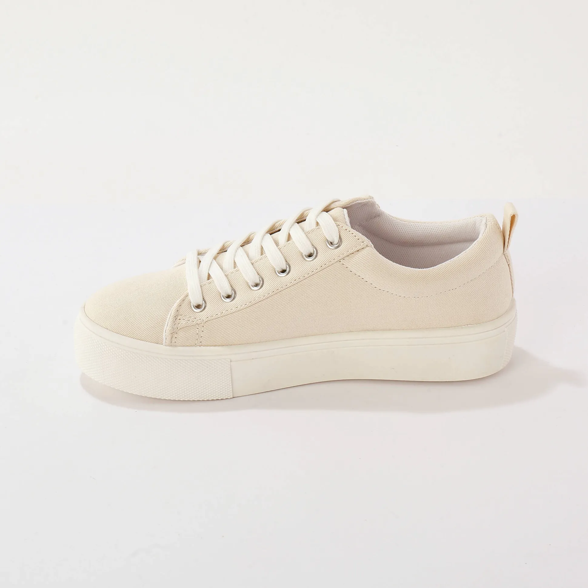Sneakers in canvas, met sleehak, rits en veters