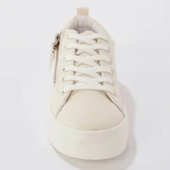 Sneakers in canvas, met sleehak, rits en veters