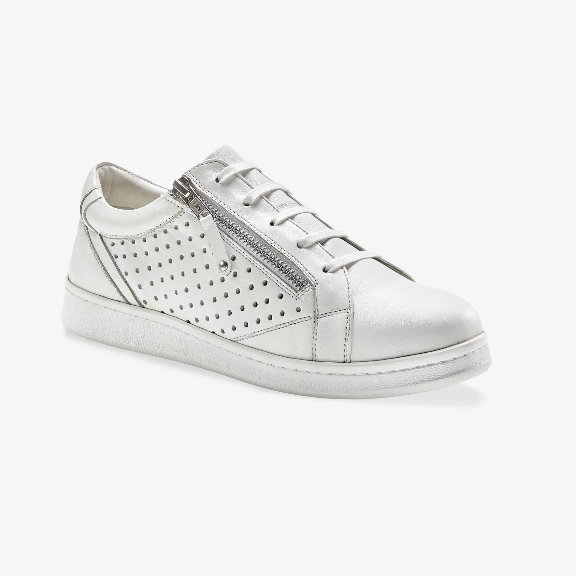 Sneakers in geperforeerd leer met rits