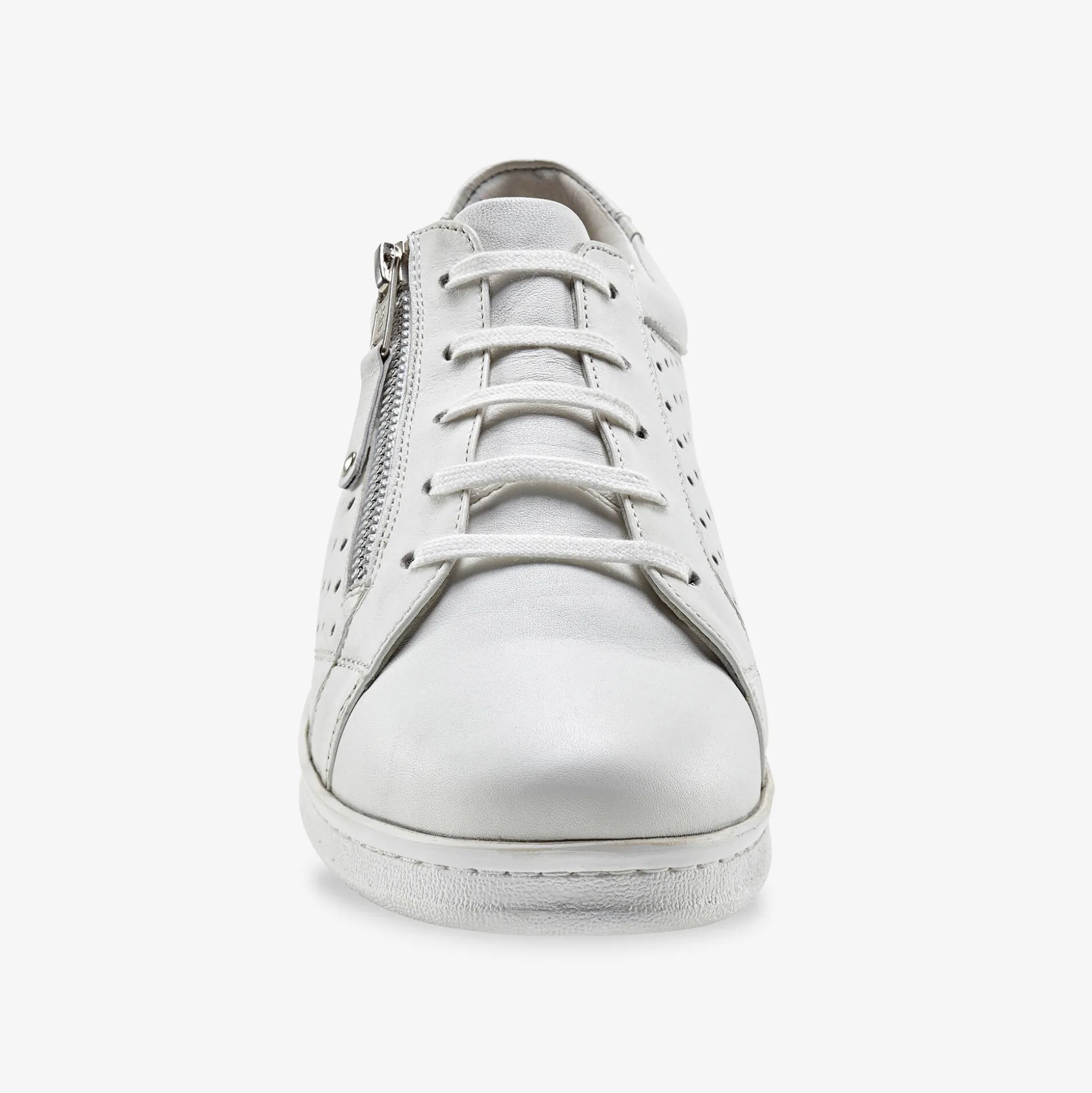 Sneakers in geperforeerd leer met rits
