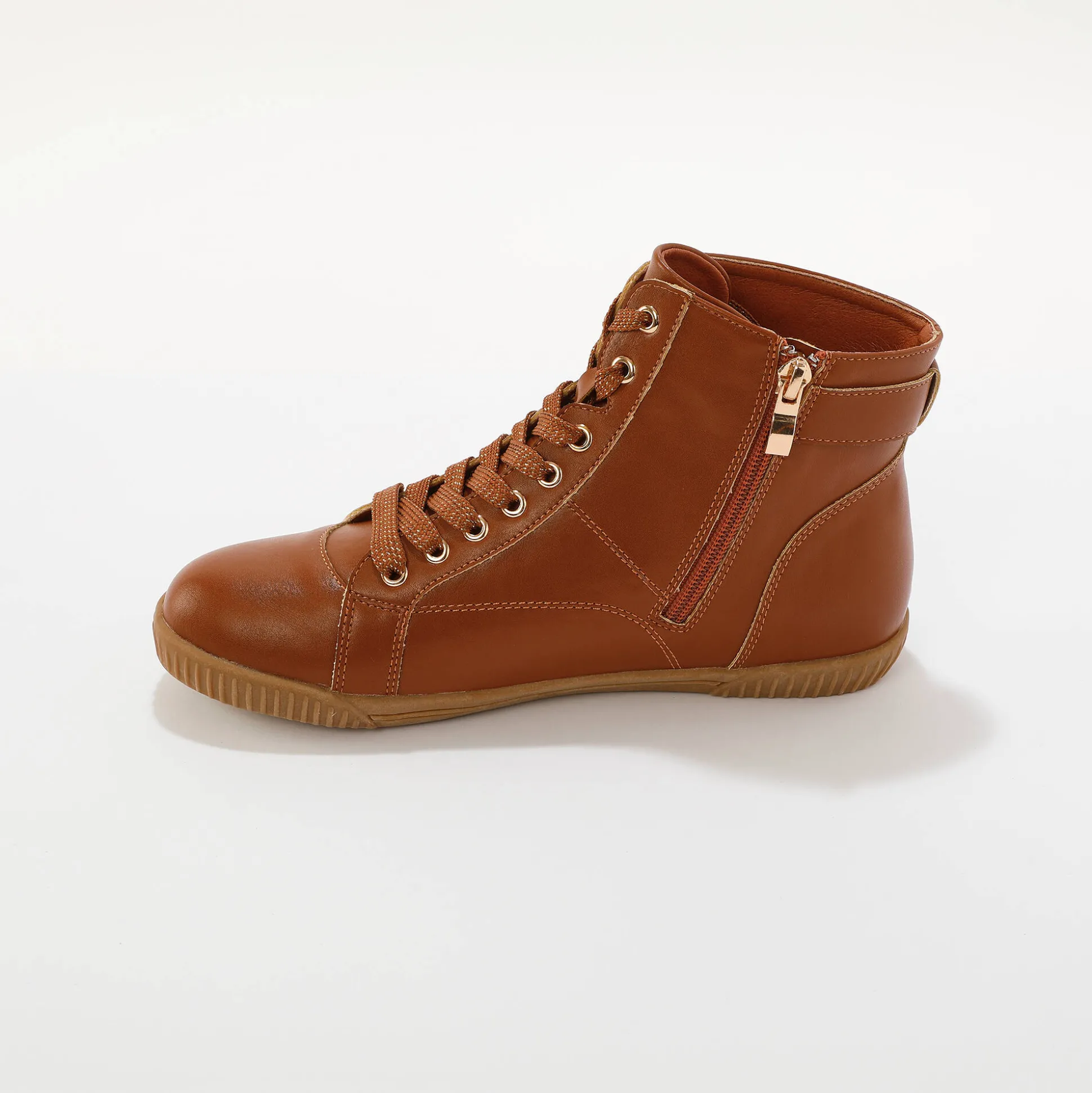 Sneakers met hoge schacht, rits en goudkleurige gesp
