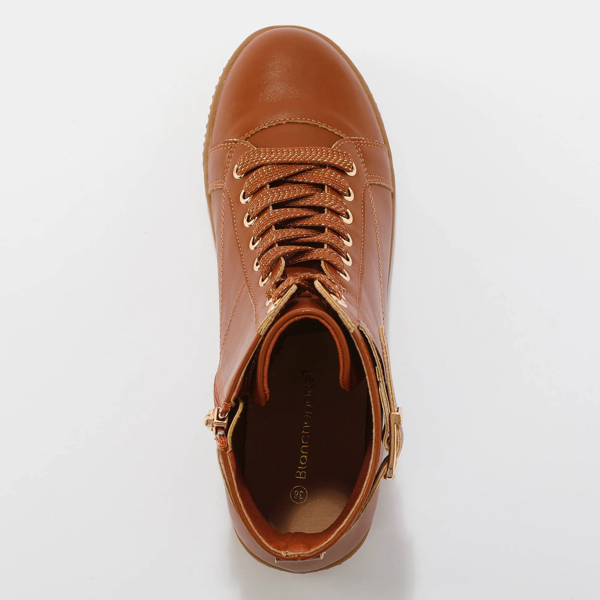 Sneakers met hoge schacht, rits en goudkleurige gesp