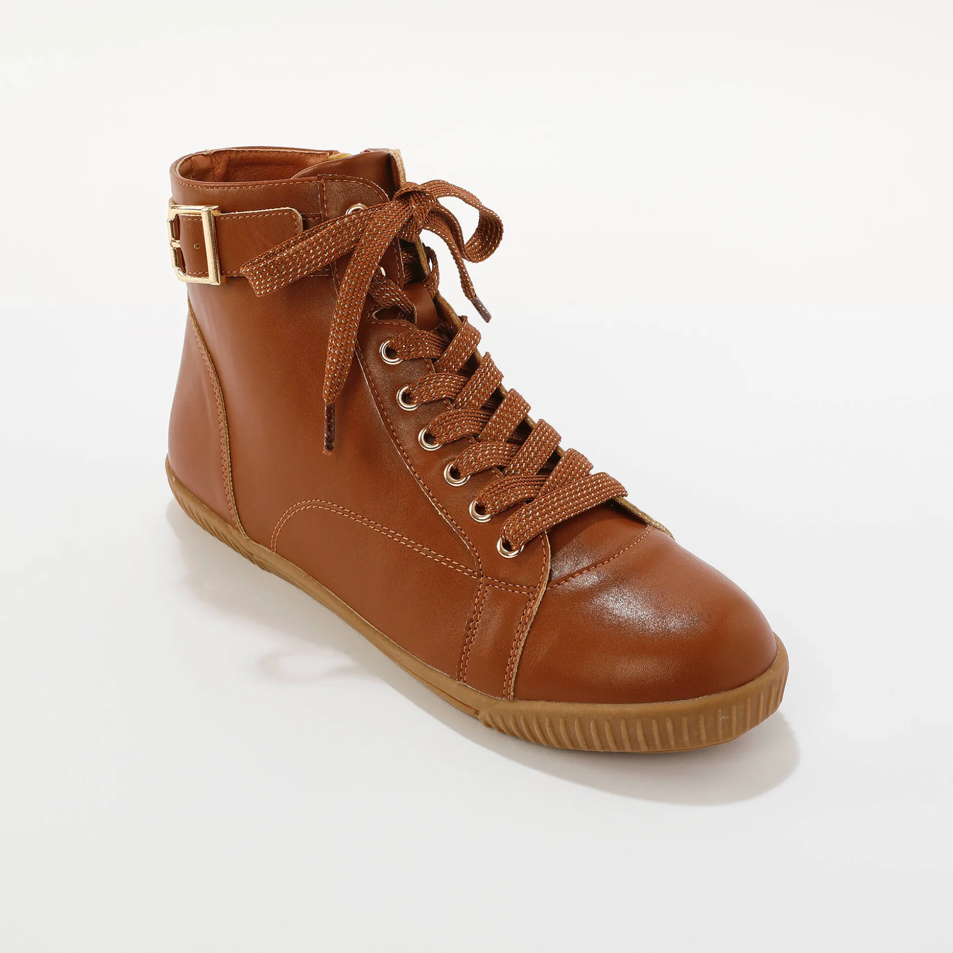 Sneakers met hoge schacht, rits en goudkleurige gesp