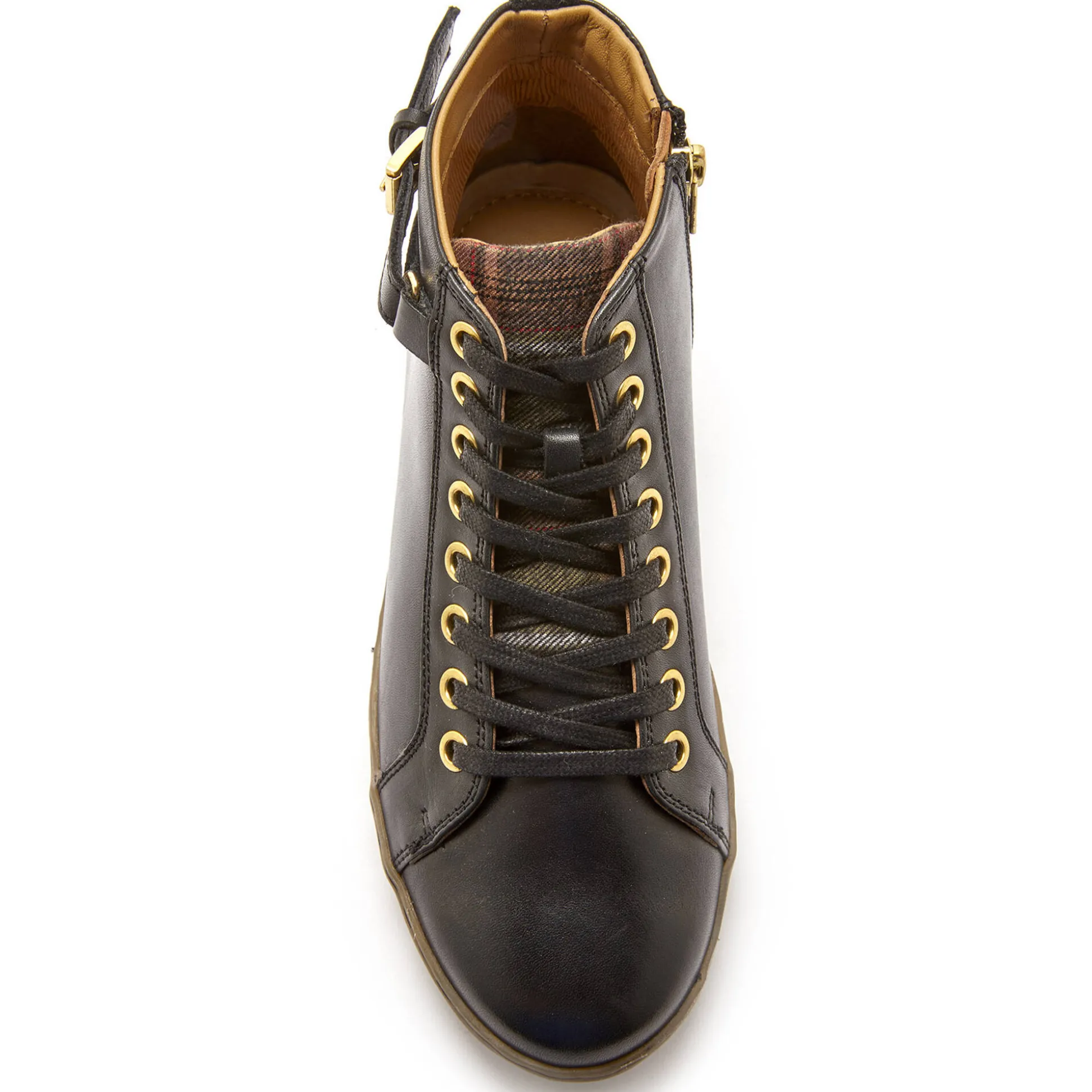 Sneakers met hoge schacht, met rits en vetersluiting, comfortbreedte, in leer - dames