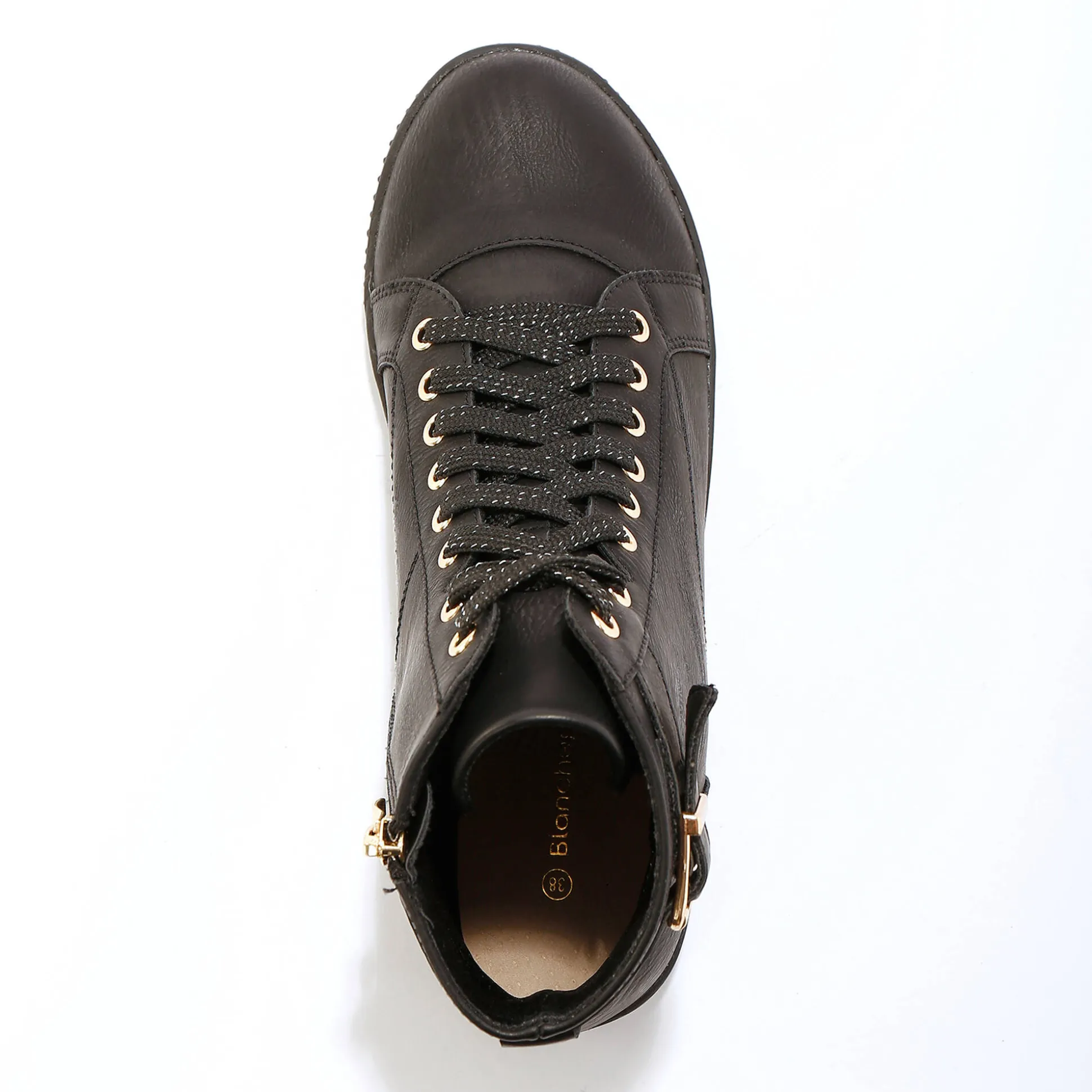 Sneakers met hoge schacht, rits en goudkleurige gesp
