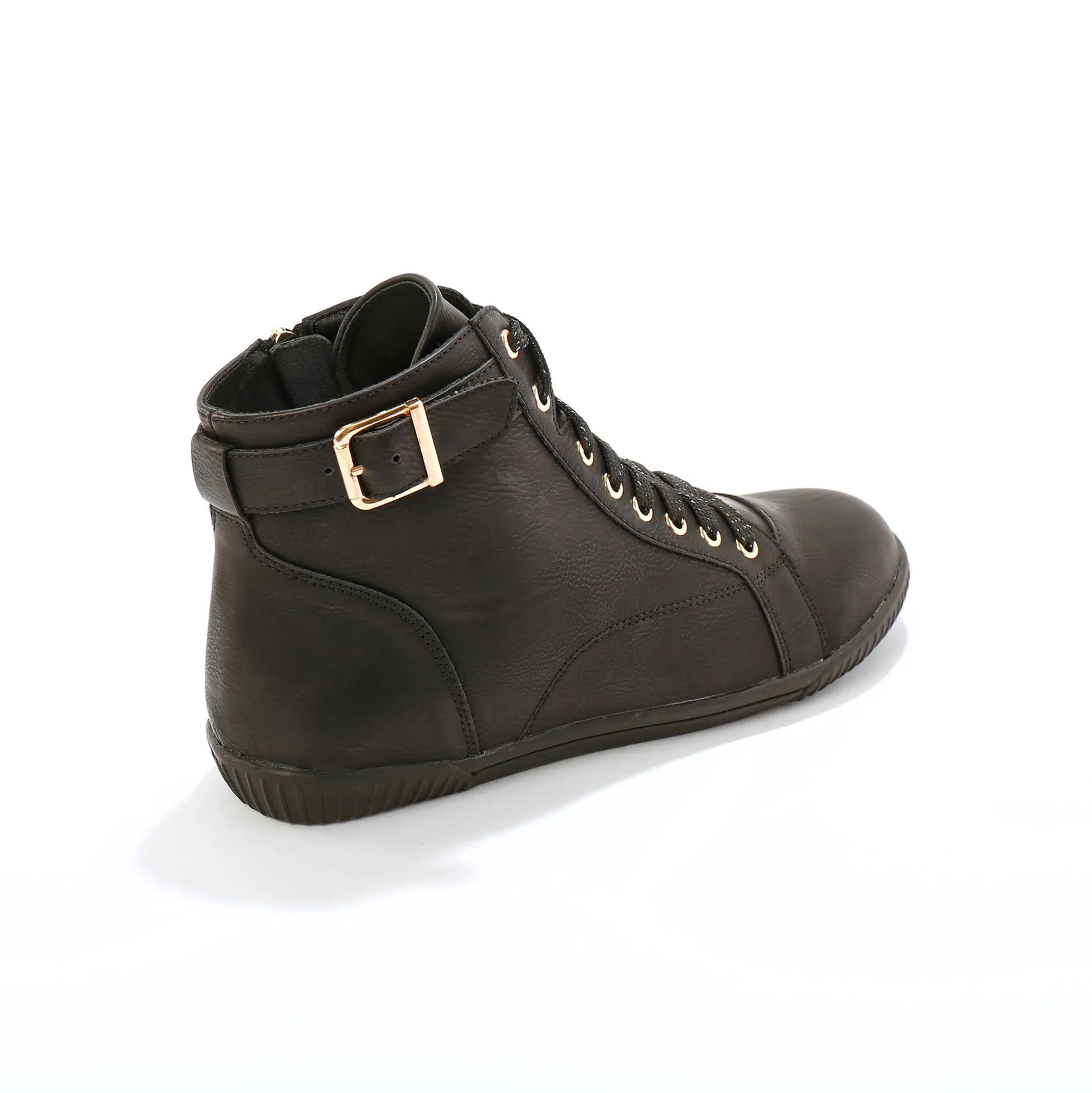 Sneakers met hoge schacht, rits en goudkleurige gesp