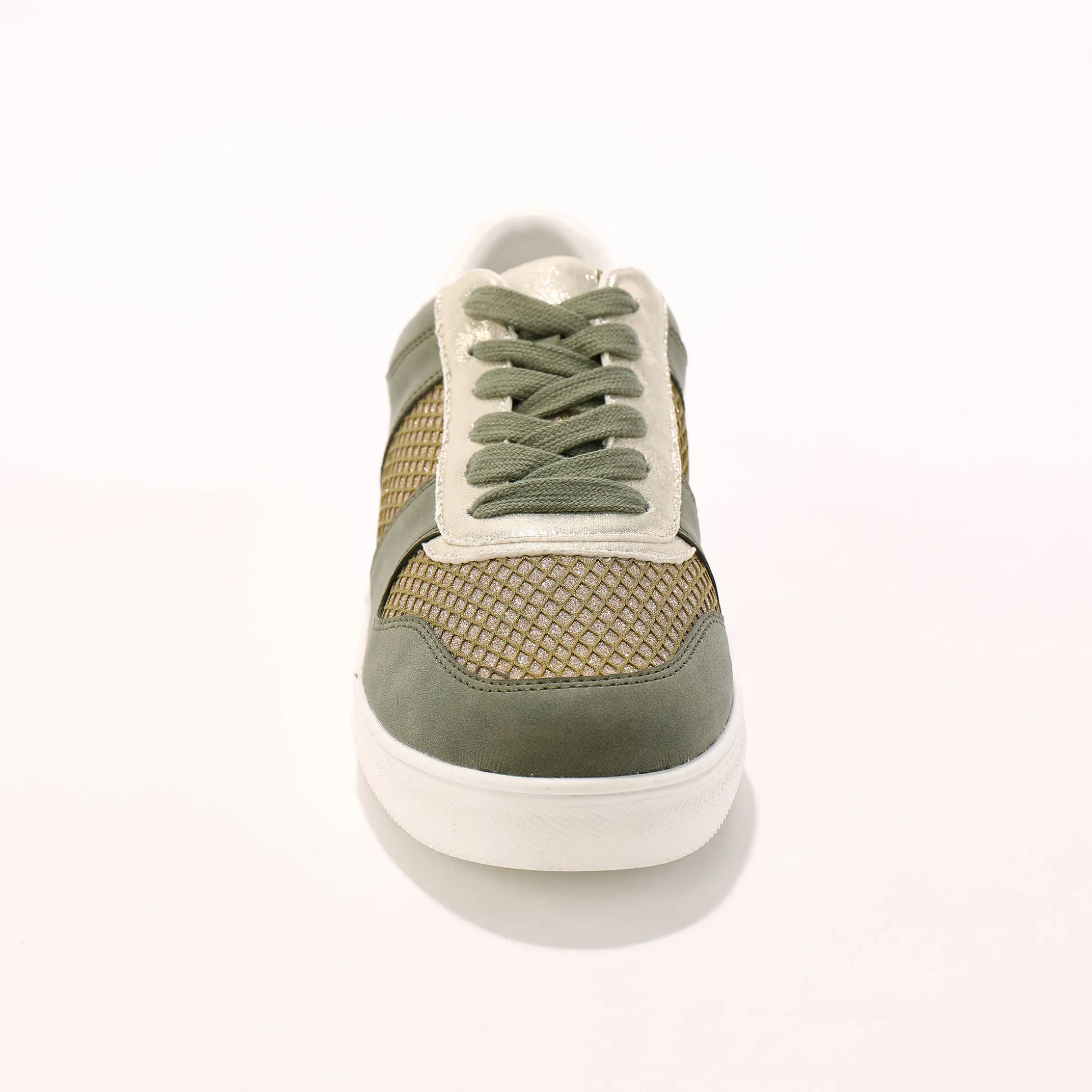 Sneakers met platformzool en goudkleurige mesh pasjes - kaki