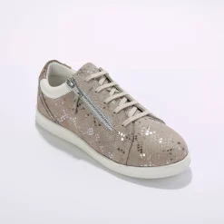 Sneakers met rits, in geperforeerd leer