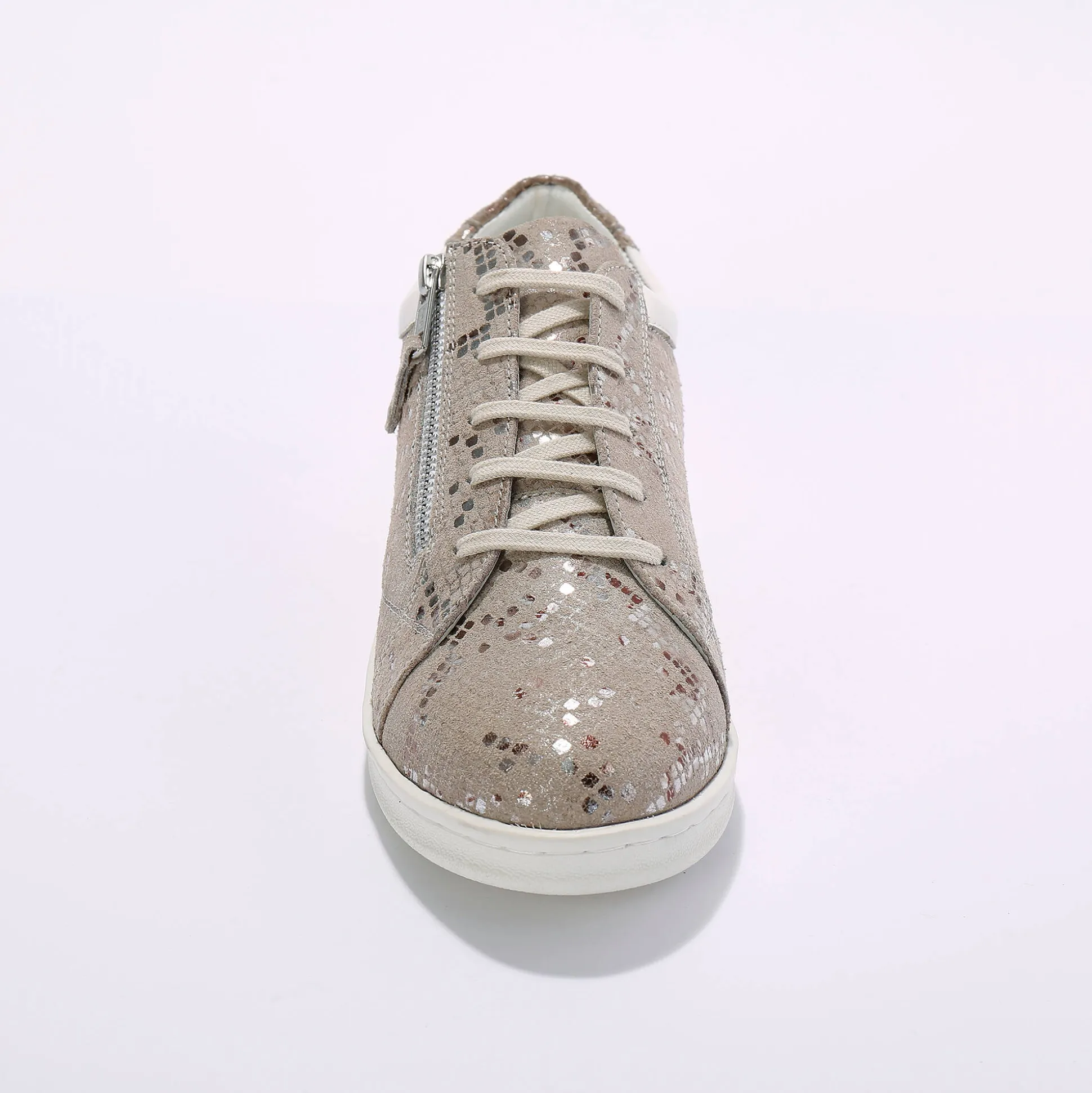 Sneakers met rits, in geperforeerd leer