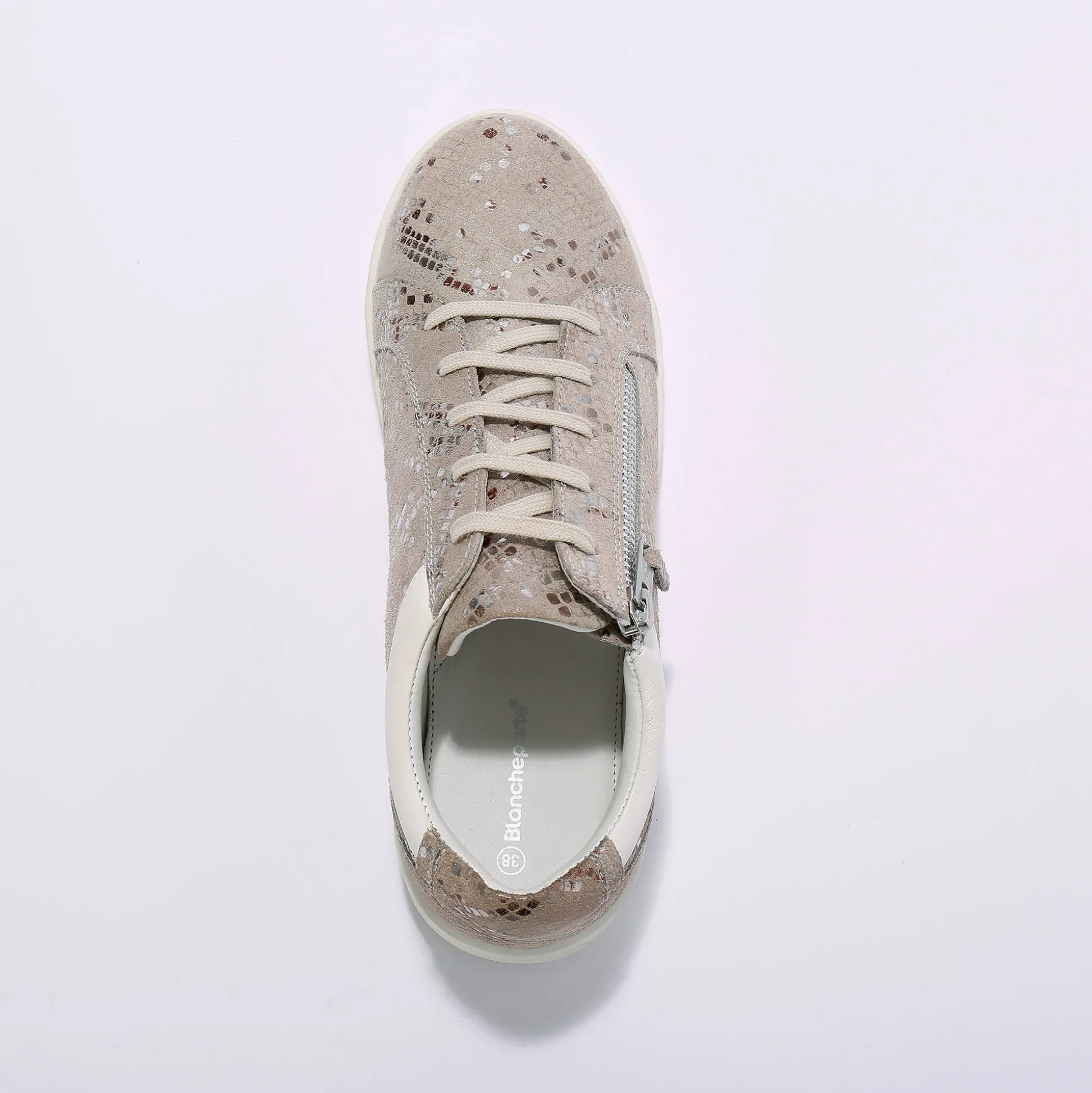 Sneakers met rits, in geperforeerd leer