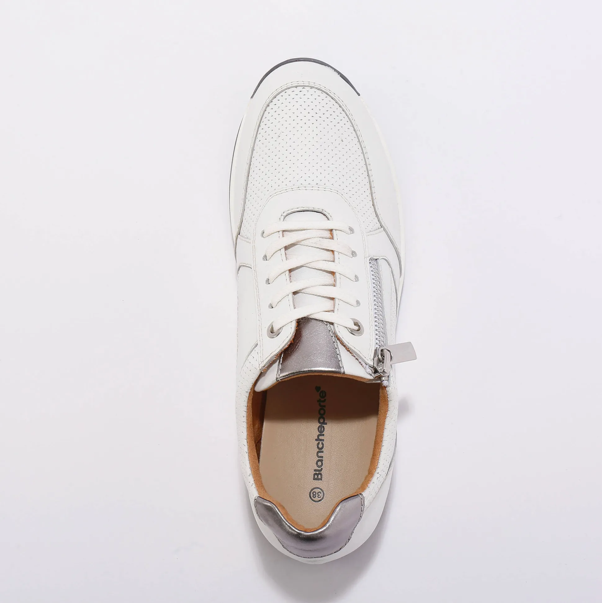 Sneakers met rits, in soepel leer met zool in 2 materialen