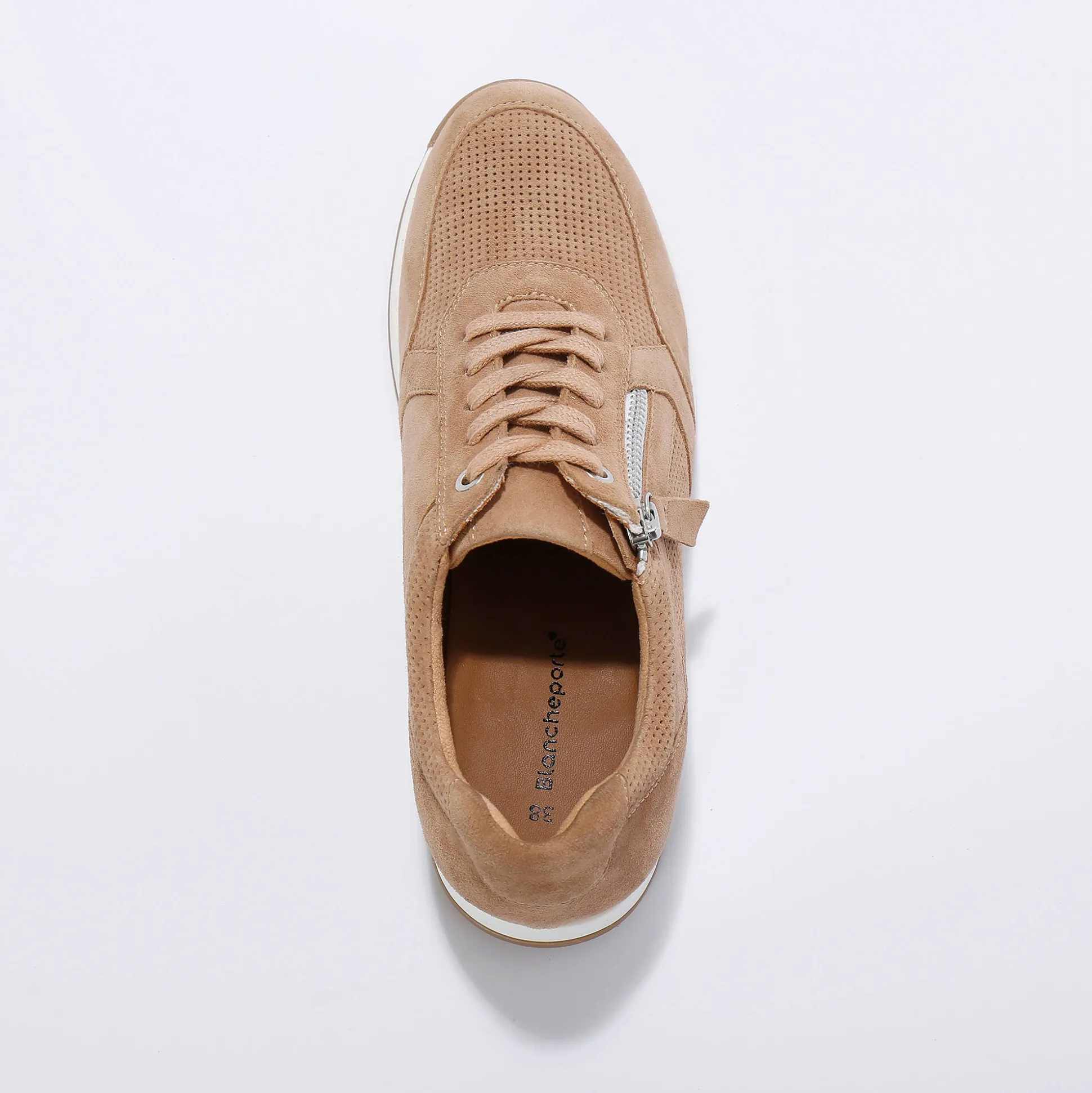 Sneakers met rits, in soepel leer met zool in 2 materialen