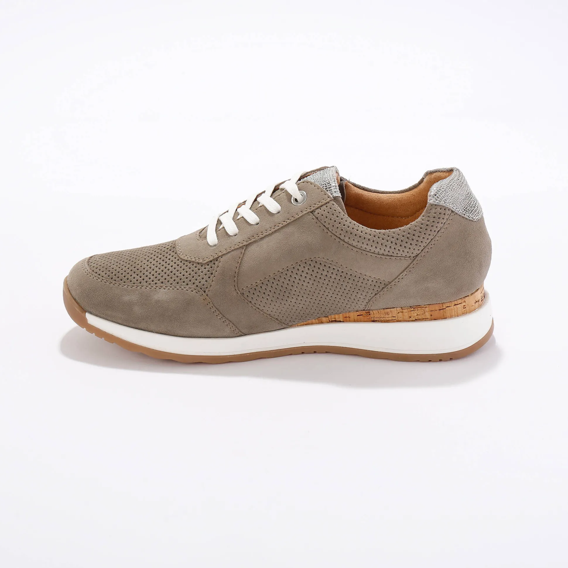 Sneakers met rits, in soepel leer met zool in 2 materialen