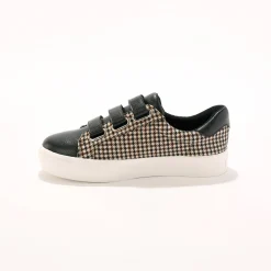 Sneakers met scratchsluiting in 2 materialen - geruit