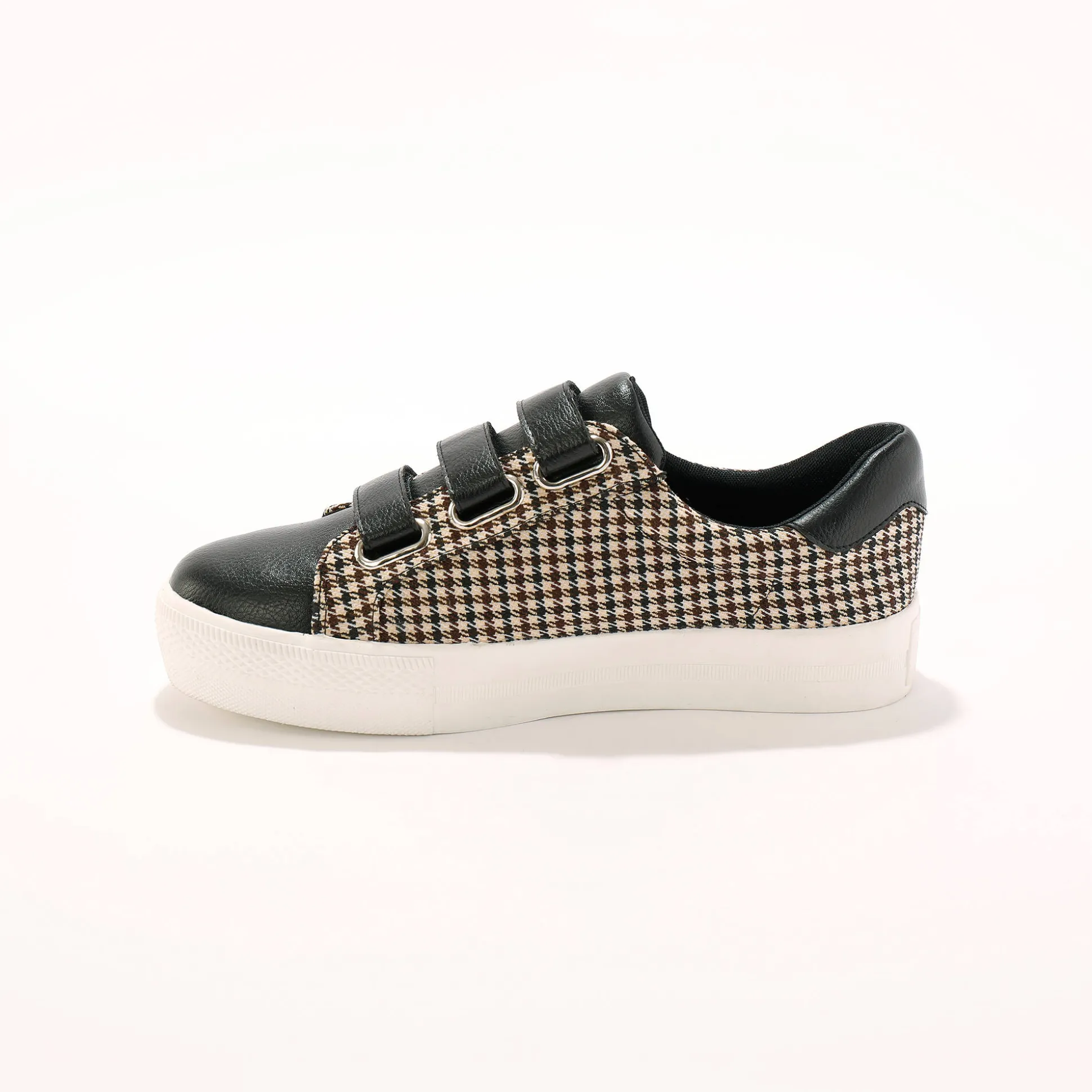 Sneakers met scratchsluiting in 2 materialen - geruit