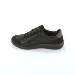 Sneakers met veters en rits, in leer met rekbare pasjes