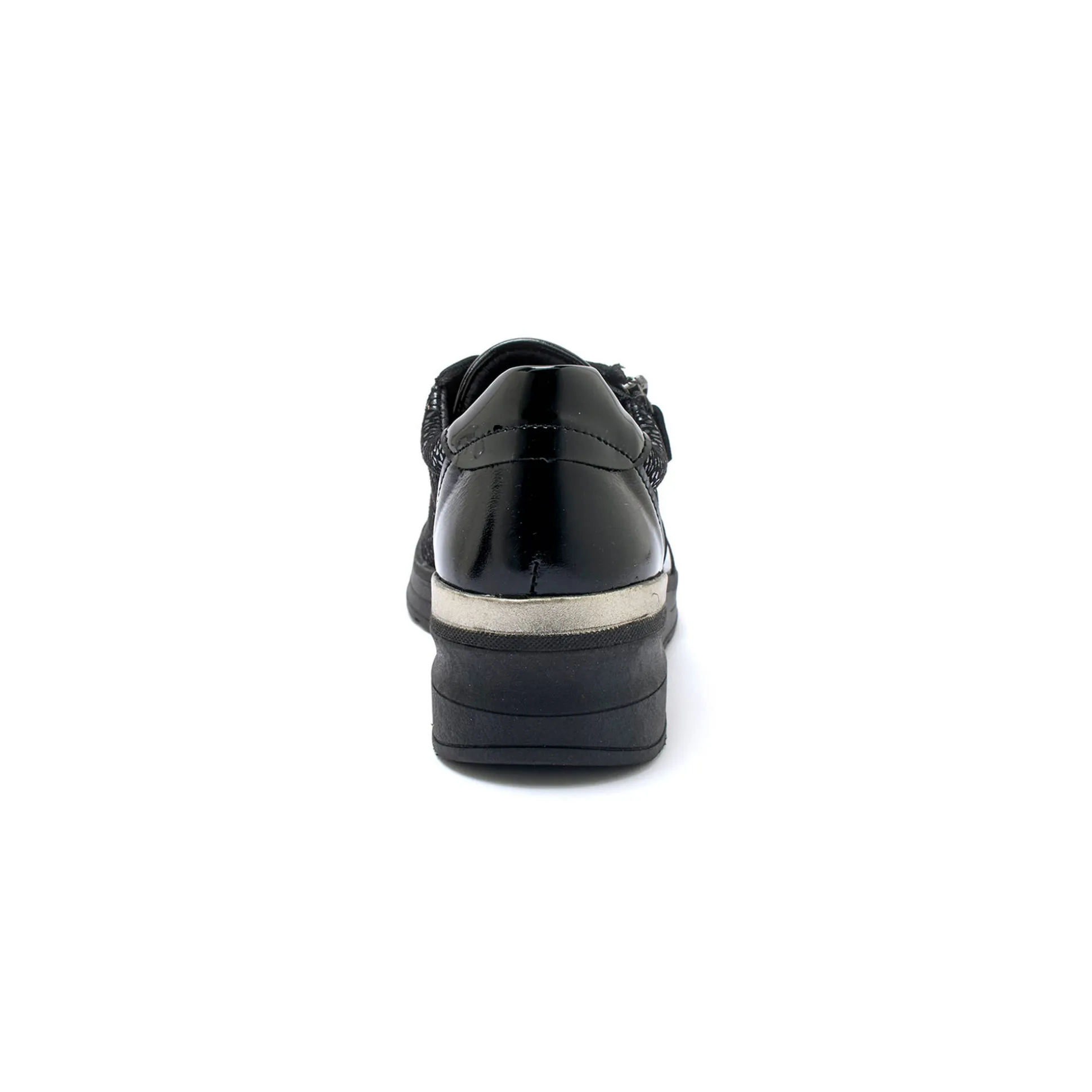 Sneakers met veters in leer en rekbare stof, sleehakje