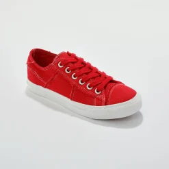 Sneakers met veters, verwassen canvas met sierstiksel