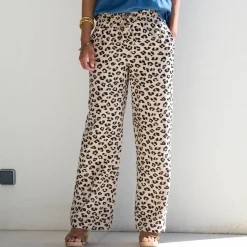 Soepele broek met hoge taille, luipaardprint
