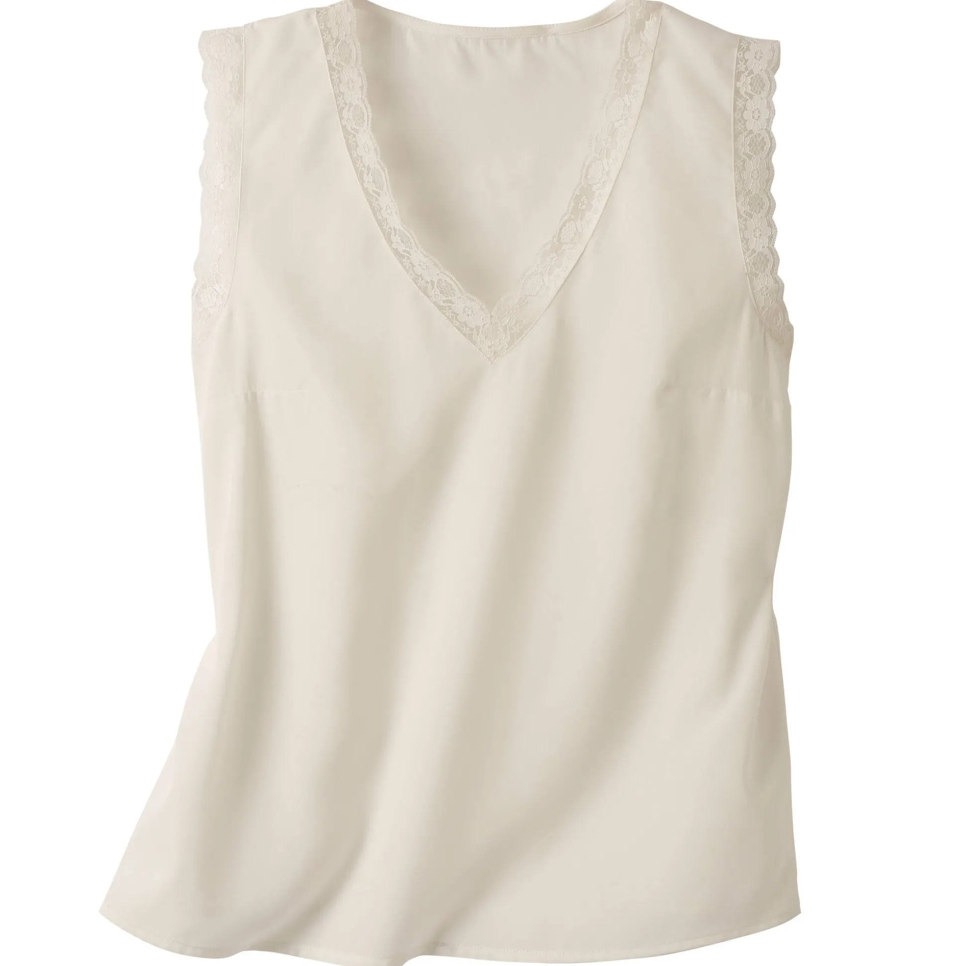 Soepele caraco met V-hals en kant, crêpe van gerecycleerd polyester**