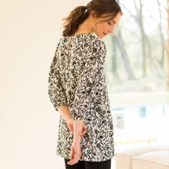 Soepele tuniek met bloemenprint, 3/4-mouwen