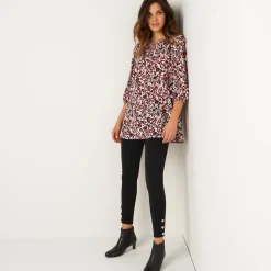 Soepele tuniek met bloemenprint, 3/4-mouwen